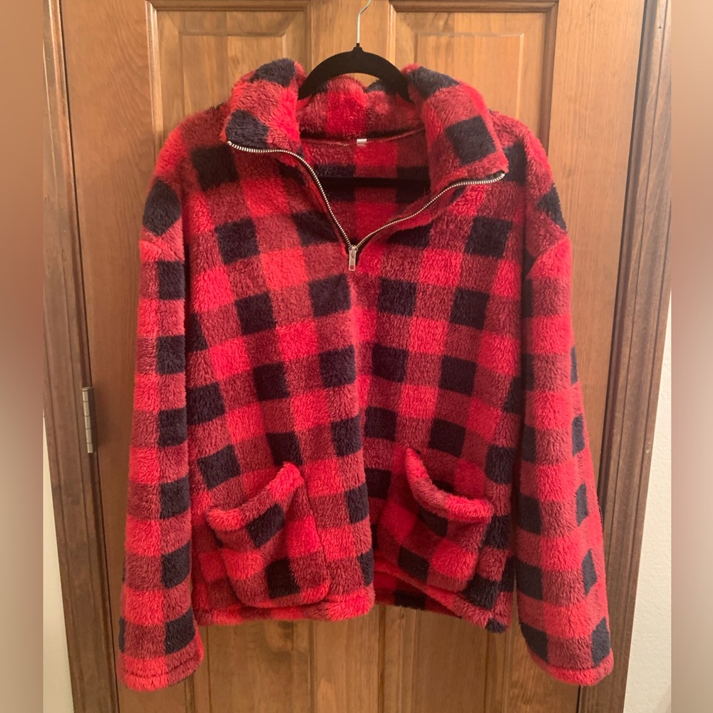 Buffalo plaid quarter zip pull over- so soft!